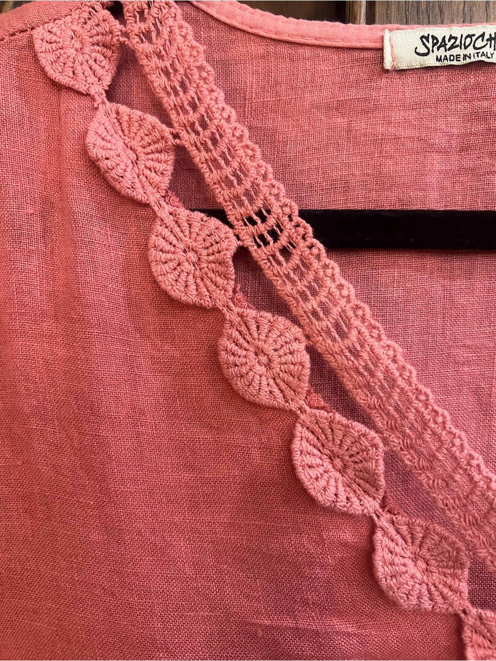 Spazio Chic 100% Linen Coral Pink Boho Babydoll Tunic Top XL | Made in Italy
